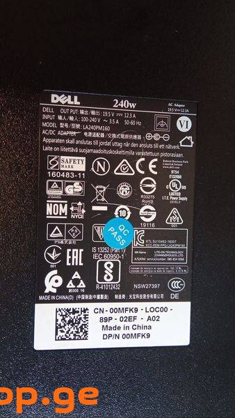 240W 19.5V 12.3A დამტენი Adapter Charger for Dell