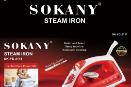 sokany უთო ორთქლის ფუნქციით და კერამიკული ძირით. 