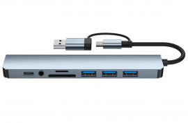 8-in-2 USB Type C HUB დოკინგ სადგური 3.5 მმ აუდიო 