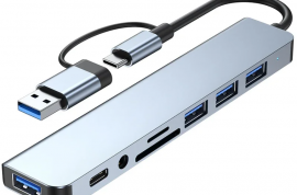 8-in-2 USB Type C HUB დოკინგ სადგური 3.5 მმ აუდიო 