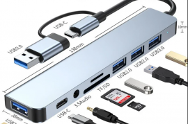 8-in-2 USB Type C HUB დოკინგ სადგური 3.5 მმ აუდიო 