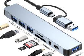 8-in-2 USB Type C HUB დოკინგ სადგური 3.5 მმ აუდიო 