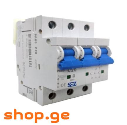 ავტ.ამომრთველი PE63-C 20A/3P (6kA)