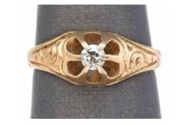 1076 ოქროს ანტიკვარი ბეჭედი 0.12ct ბრილიანტით
