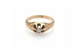 1076 ოქროს ანტიკვარი ბეჭედი 0.12ct ბრილიანტით