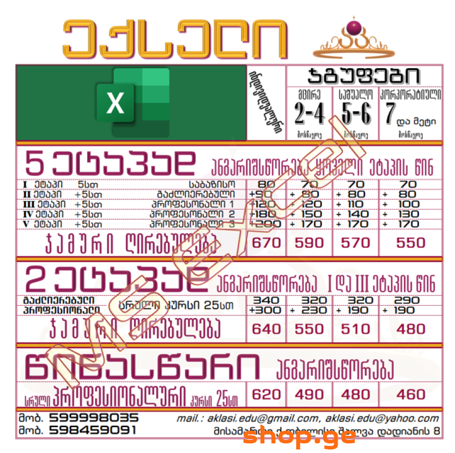 საშობაო ფასები - MS Excel ექსელი,MS Project